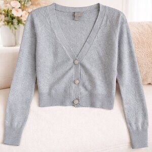 Baby Blue Knit Cardigan with Embellished Buttons – Soft, Feminine & Elegant